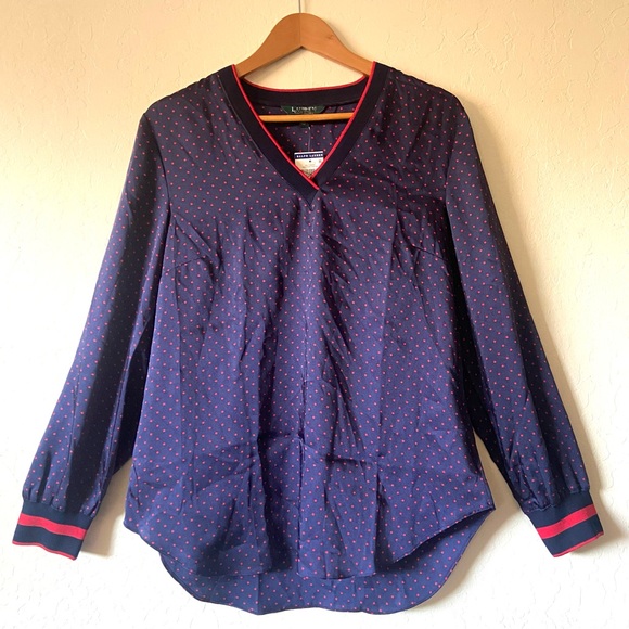 RALPH LAUREN NWT Polka Dot Red and Blue Blouse Top Long Sleeve - Picture 3 of 7